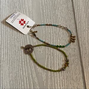 Wild Poppy Women's Delicate Handmade Beaded Bracelet Set of Two NEW